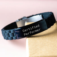 Load image into Gallery viewer, Funny Certified Performer Gifts from Friends for Graduation Unique Glide lock Clasp Bracelet with Quote, Performer Appreciation Gifts for Men and Women - Image 3
