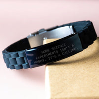 Load image into Gallery viewer, Home Science Experiments Gifts for Men, Funny Quote Inspired Glide lock Clasp Bracelet, Adjustable Black Stainless Steel Christmas Unique Gifts from Friends - Image 3

