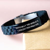 Load image into Gallery viewer, Coolest Postmaster Gifts, Officially The World&#39;s Coolest Postmaster Quote, Glide lock Clasp Black Stainless Steel Silicone Adjustable Graduation Unique Gifts from Friends to Postmaster - Image 3
