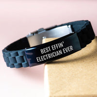 Load image into Gallery viewer, Electrician&#39;s Best Effin&#39; Gift, Funny Quote Glide lock Clasp Bracelet, Adjustable, Premium Bag, Gifts from Friends, Birthday Unique Gifts for Electrician - Image 3
