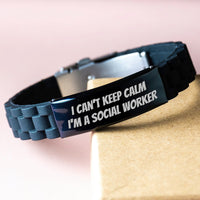 Load image into Gallery viewer, Funny Social Worker Gifts - I Can&#39;t Keep Calm I&#39;m A Social Worker Glide lock Clasp Bracelet for Birthday, Gifts from Friends to Social Worker - Image 3
