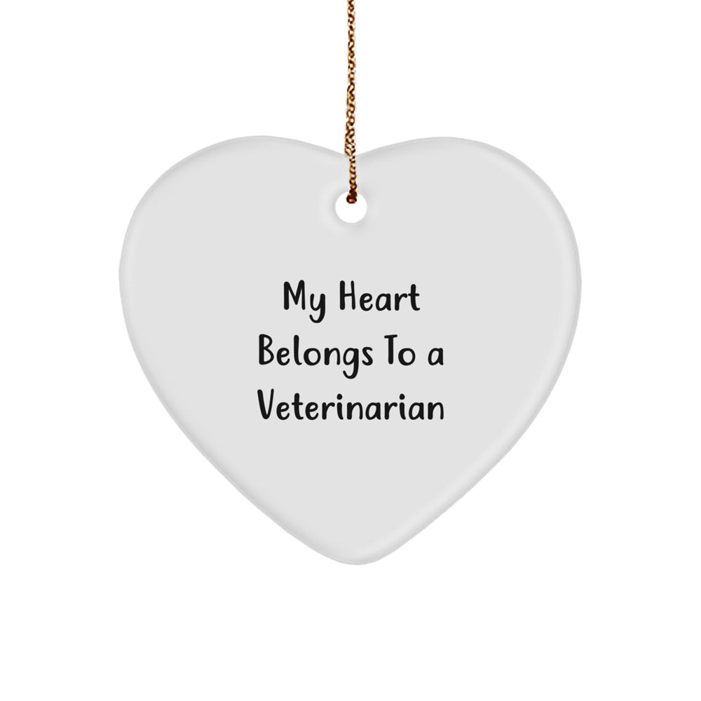Funny Veterinarian Heart Ornament Gifts from Friends or Family for Christmas, 'My Heart Belongs To A Veterinarian' Unique Heart Shaped Decor - Image 1