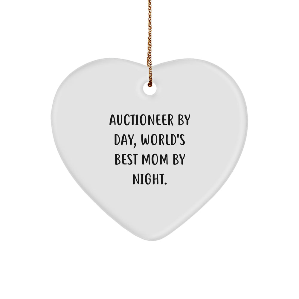 Auctioneer Gifts from Women - Heart Ornament, 'Auctioneer By Day, World's Best Mom By Night.' - Unique Christmas Unique Gifts - Image 1