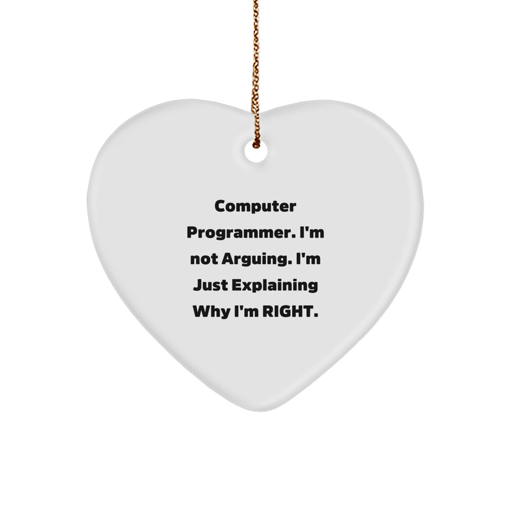 Funny Computer Programmer Gifts, Heart Ornament, 'I'm Not Arguing. I'm Just Explaining Why I'm Right.' Christmas Unique Gifts from Family to Men, Perfect for Coworkers, Friends, or Family - Image 1