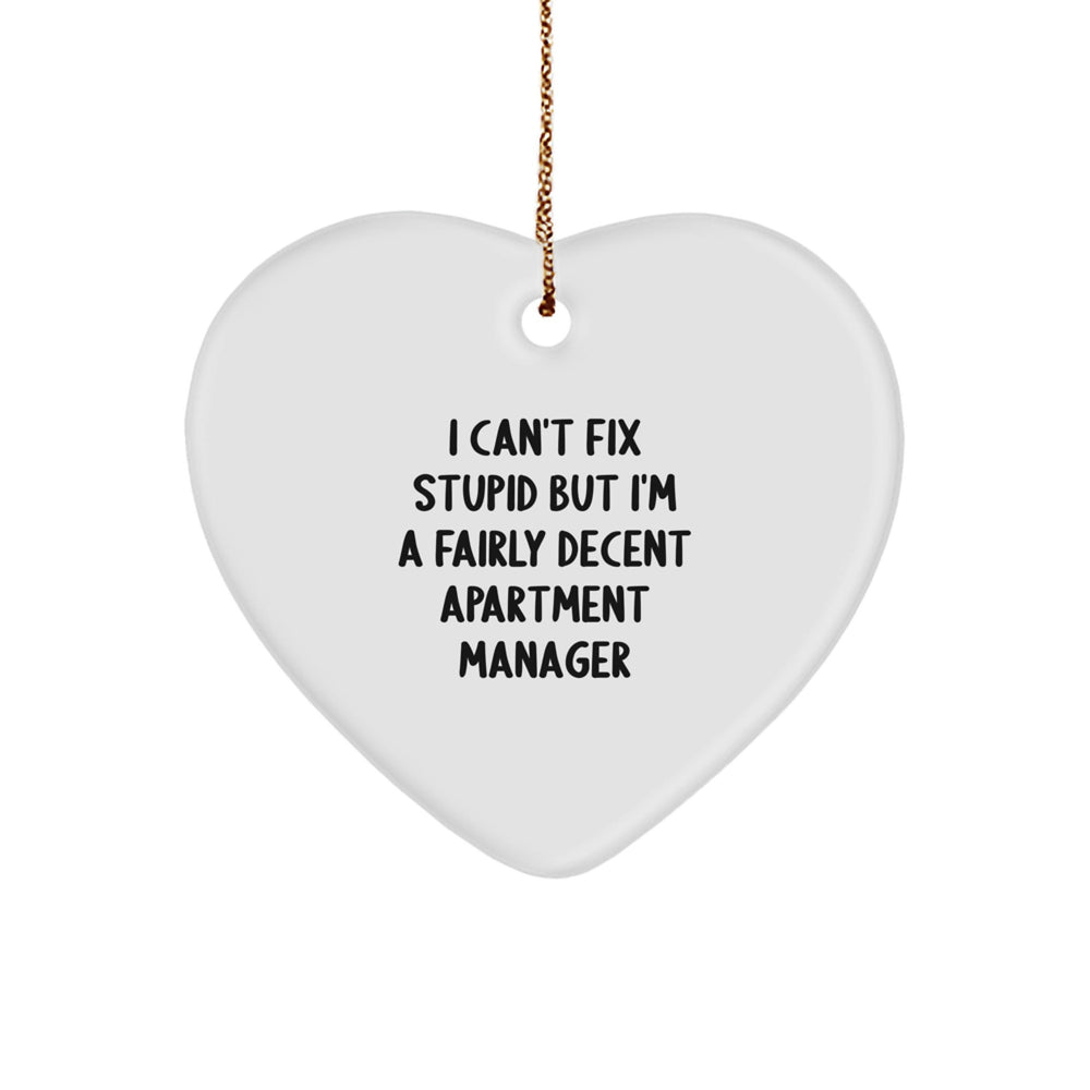 Funny Apartment Manager Gifts from Friends for Christmas - Heart Ornament 'I Can't Fix Stupid But I'm A Fairly Decent Apartment Manager' - Image 1