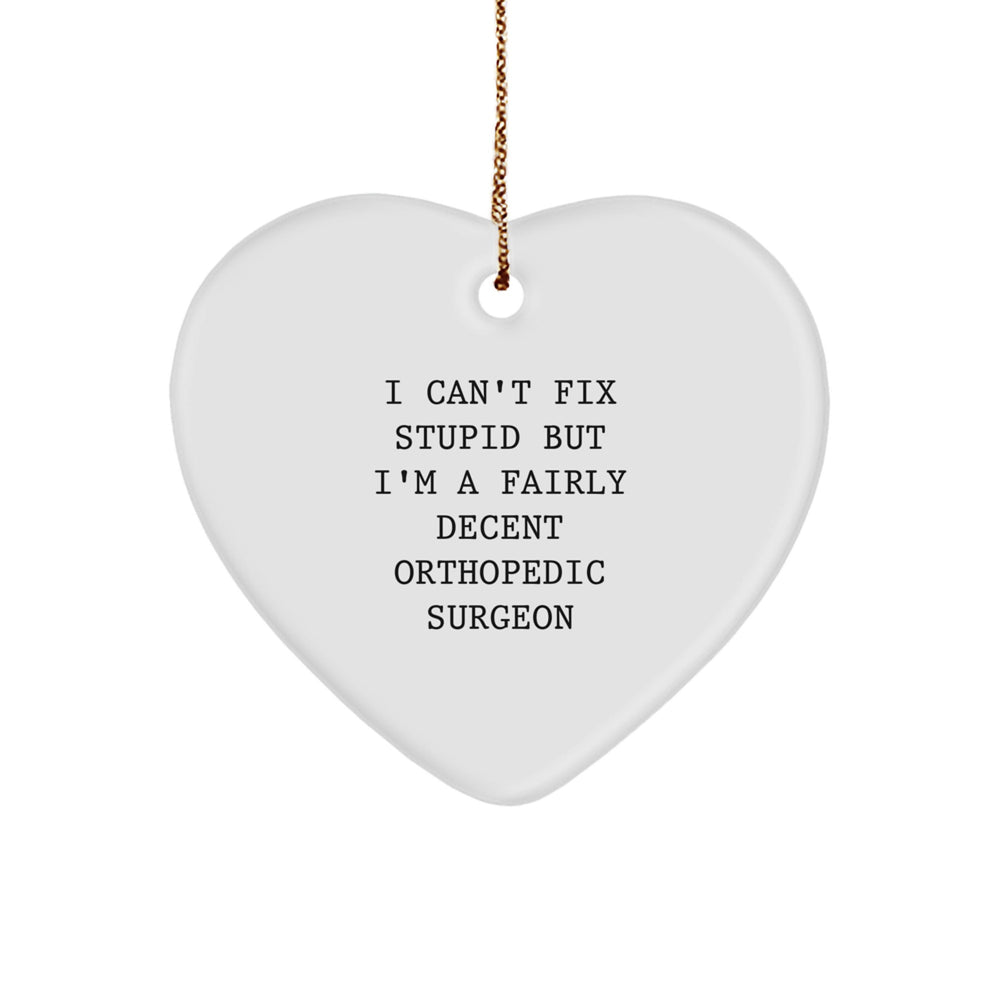 Orthopedic Surgeon Gifts, Funny Heart Ornament, Gifts for Orthopedic Surgeon from Men, Women, or Family - I Can't Fix Stupid But I'm A Fairly Decent Orthopedic Surgeon, Christmas Unique Gifts - Image 1