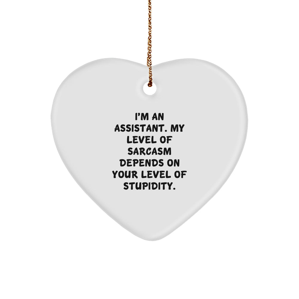 Funny Assistant Gifts for Coworkers - Heart Ornament with Sarcasm Quote, White, 2.75" tall, 0.5 oz, Perfect for Christmas - Image 1