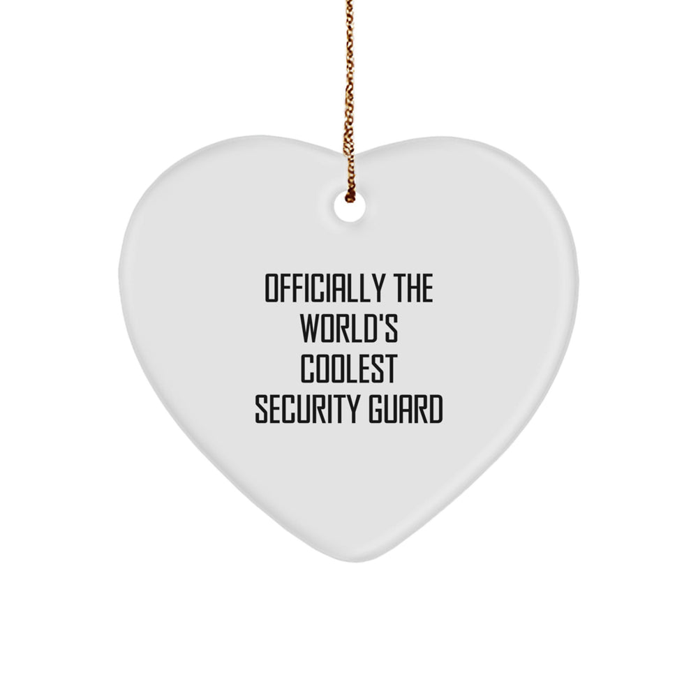 Funny Gifts from Men to Friends, 'Officially The World's Coolest Security Guard' Heart Ornament, Christmas Unique Gifts for Security Guards - Image 1