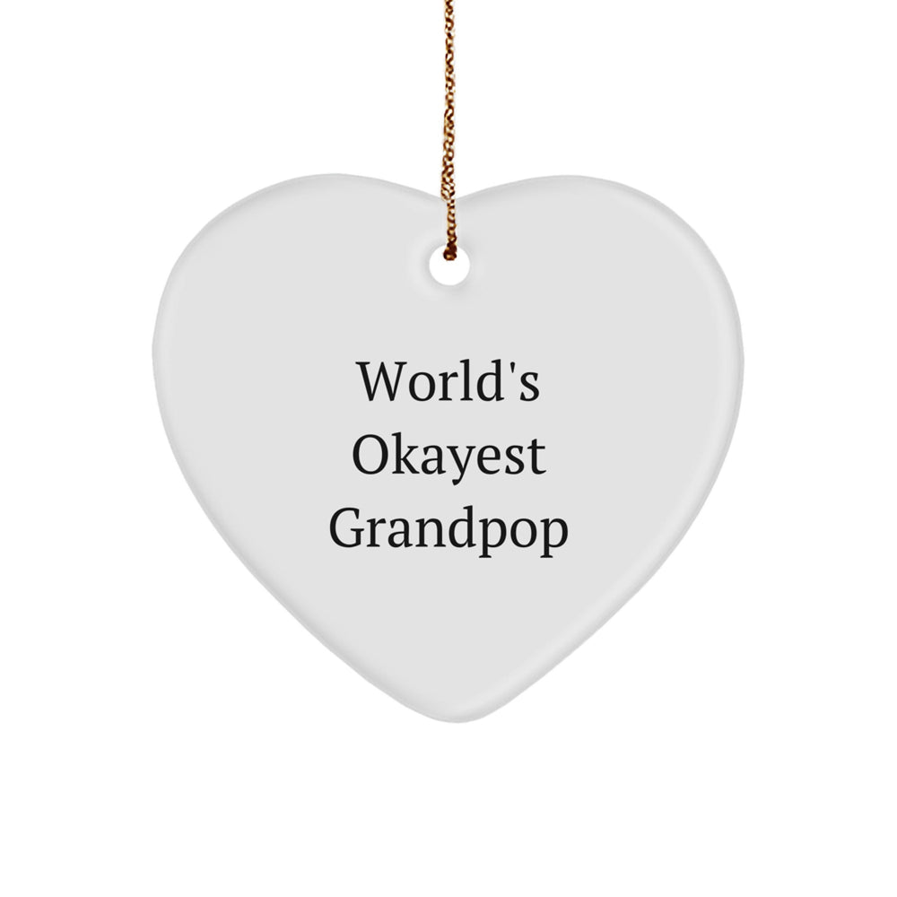 World's Okayest Grandpop Heart Ornament, Funny Grandpop Gifts for Christmas, Gifts from Family for Okayest Grandpop - Image 1