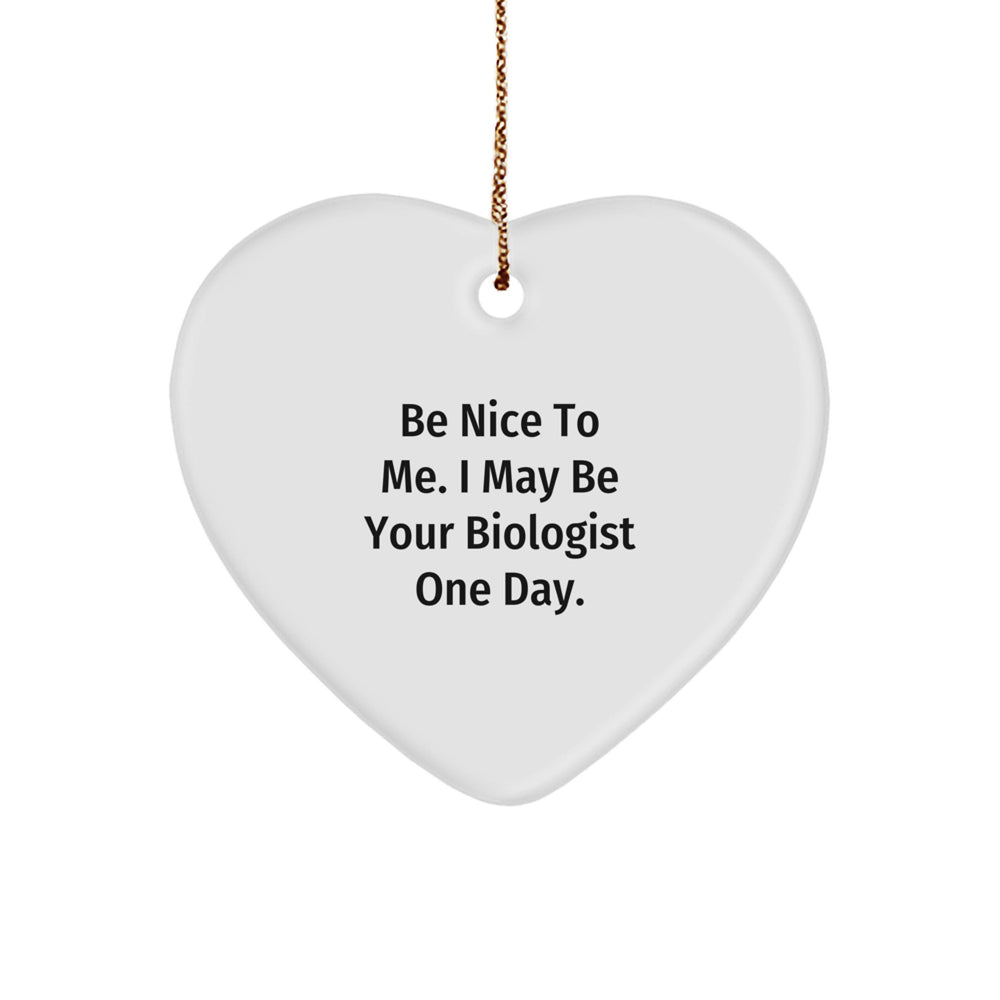 Funny Biologist Quote Gifts from Men to Friends - 'Be Nice To Me. I May Be Your Biologist One Day.' Christmas Heart Ornament for Women, Coworkers, Family - Image 1