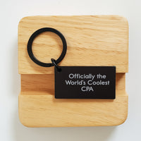 Load image into Gallery viewer, CPA Gifts, Funny Quote Keychain, Birthday Presents for Men, Women, Friends, Coworkers, Family, &#39;Officially The World&#39;s Coolest Cpa&#39;, Black Stainless Steel, Rust-Resistant, Engraved Message - Image 2
