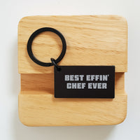 Load image into Gallery viewer, Funny Chef Gifts for Him, Keychain with Best Effin&#39; Chef Ever Quote, Birthday Present from Friends or Family, Stainless Steel, Black, 1.57 x 0.87 inches - Image 2
