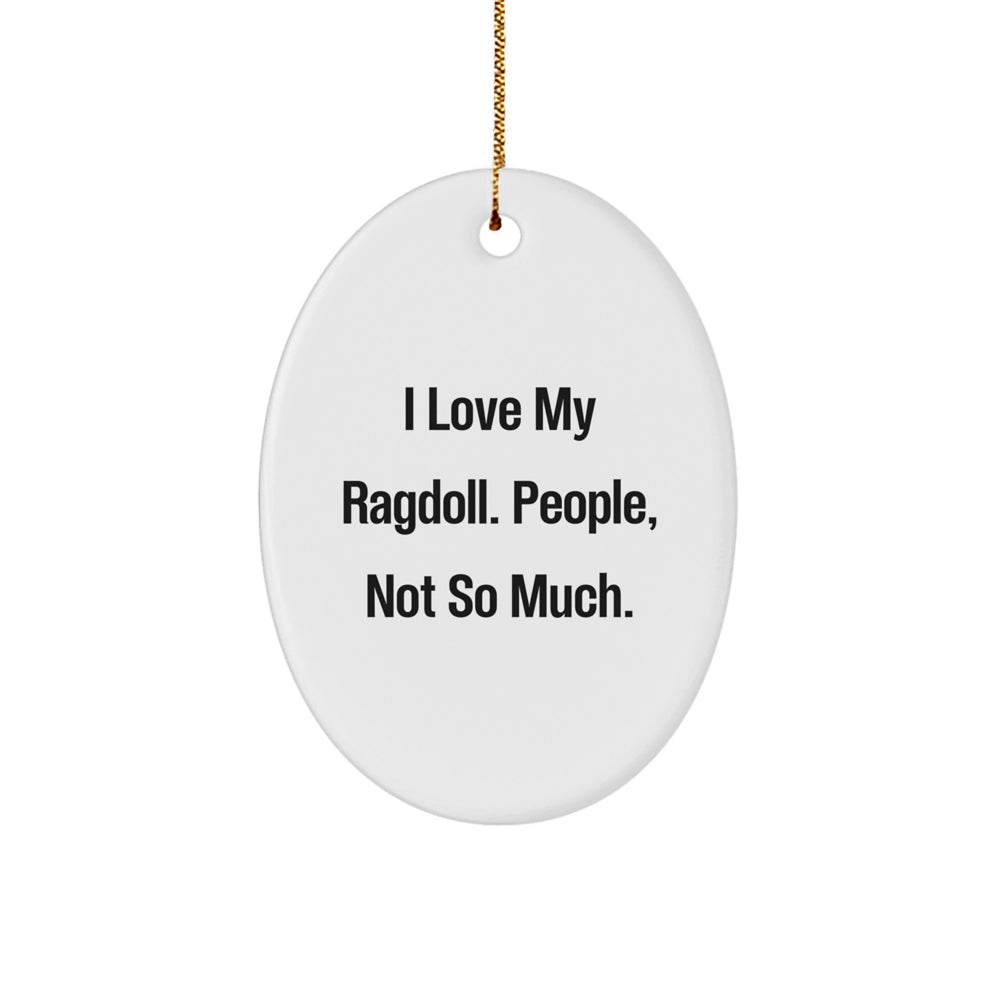 Ragdoll Cat Lovers Gifts for Friends, 'I Love My Ragdoll. People, Not So Much.' Oval Ornament, Handcrafted for Christmas - Image 1