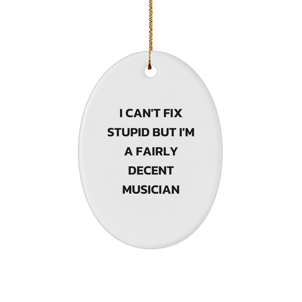Funny Musician Gifts for Men Oval Ornament from Friends - I Can't Fix Stupid But I'm A Fairly Decent Musician Christmas Unique - Image 1