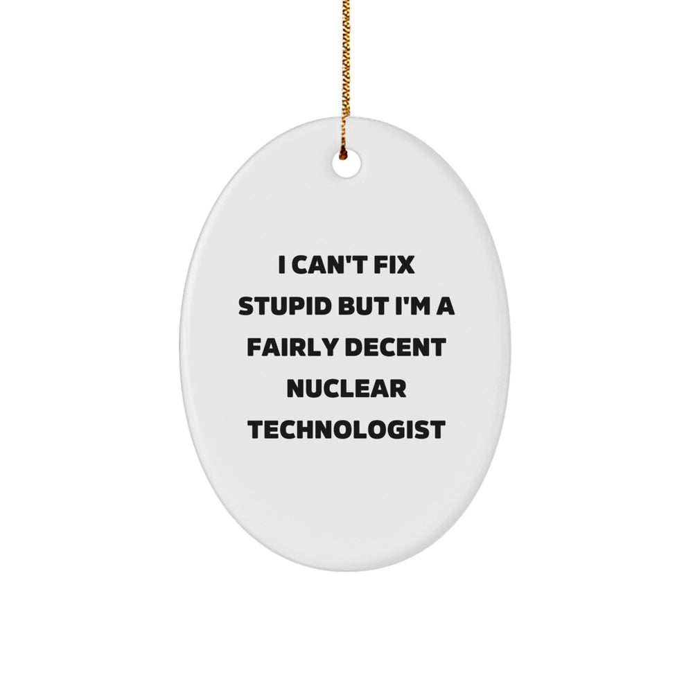 Nuclear Technologist Gifts, Funny Oval Ornament, Gifts from Friends, Christmas Unique Presents for Men, I Can't Fix Stupid But I'm A Fairly Decent Nuclear Technologist - Image 1