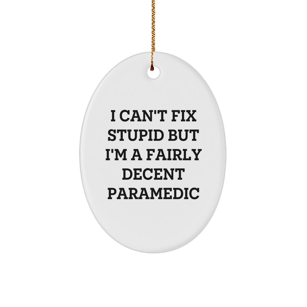 Rescue Worker Humor Gifts from Friends for Rescue Worker Oval Ornament, I Can't Fix Stupid But I'm A Fairly Decent Rescue Worker Funny Christmas Decorations - Image 1