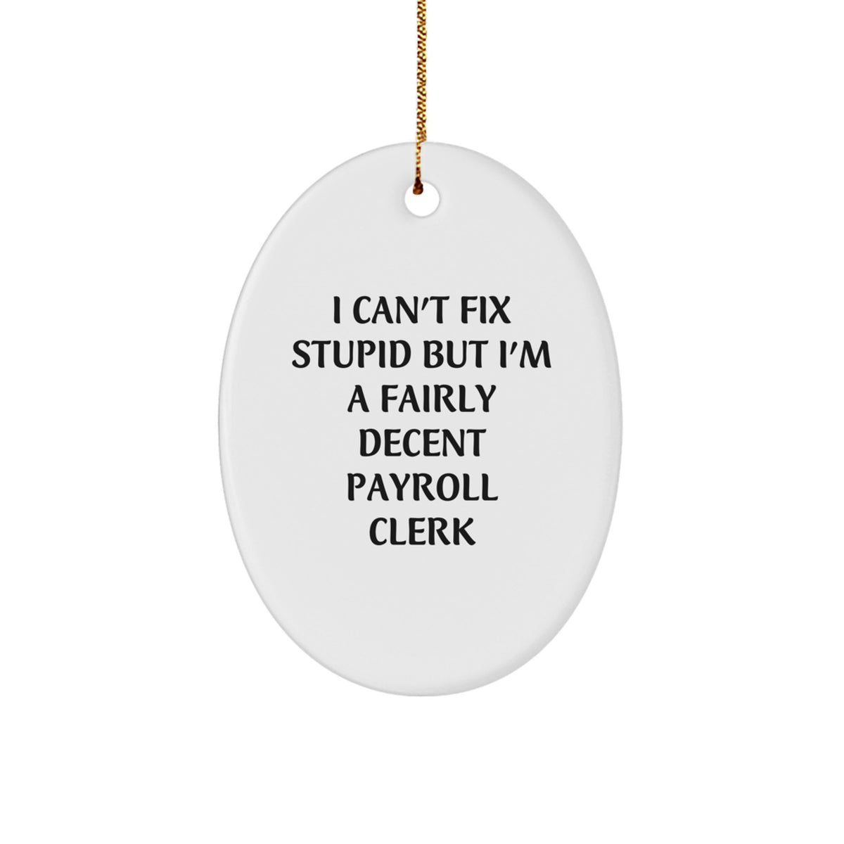 Funny Payroll Clerk Oval Ornaments Gifts from Friends and Family for Men and Women - 'I Can't Fix Stupid But I'm A Fairly Decent Payroll Clerk' Christmas Unique Decorations - Image 1