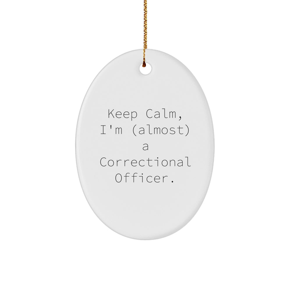 Funny Correctional Officer Gifts, 'Keep Calm, I'm (almost) A Correctional Officer' Oval Ornament, Christmas Unique Gifts from Friends to Men, Correctional Officer Decorations for Home - Image 1
