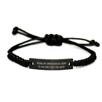 Load image into Gallery viewer, Funny Unbiological Mom Rope Birthday Unique Gift from Family for Unbiological Mom - &#39;Being My Unbiological Mom Is The Only Gift You Need&#39; Quote Black Stainless Steel Rope Jewelry - Image 1
