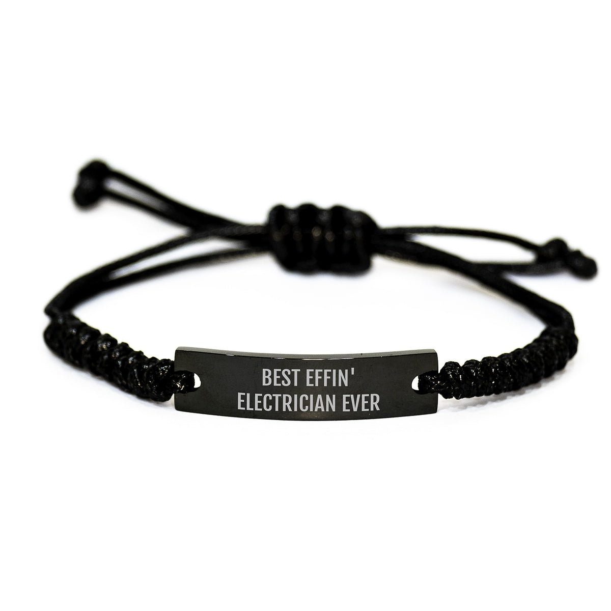 Funny Electrician Gifts, Best Effin' Electrician Ever Rope Bracelet for Birthday, Adjustable Black Stainless Steel with Interlaced Rope from Friends to Men - Image 1