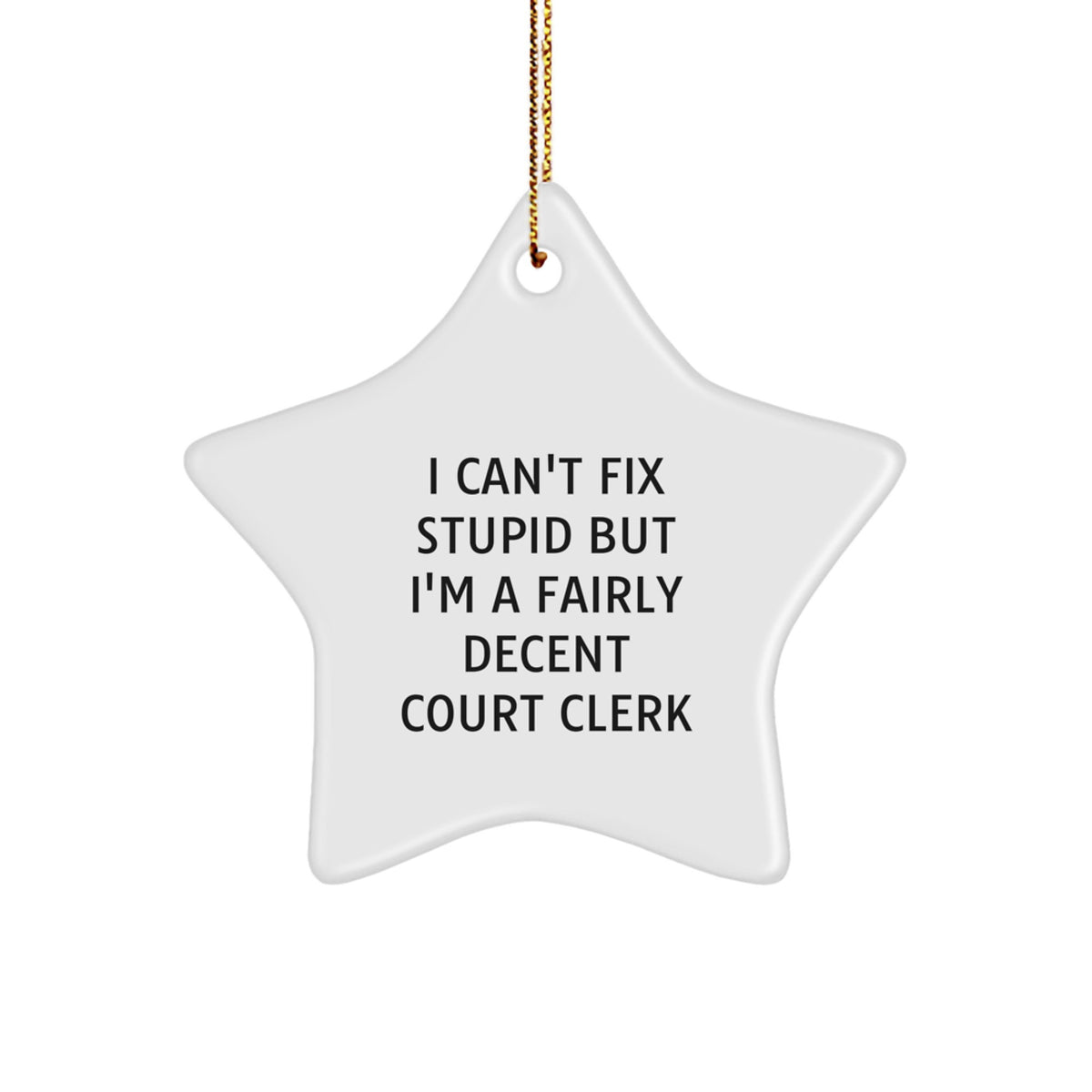 Funny Court Clerk Gifts - 'I Can't Fix Stupid' Star Ornament for Court Clerk, Gifts from Friends, Family, and Coworkers, Christmas Unique - Image 1