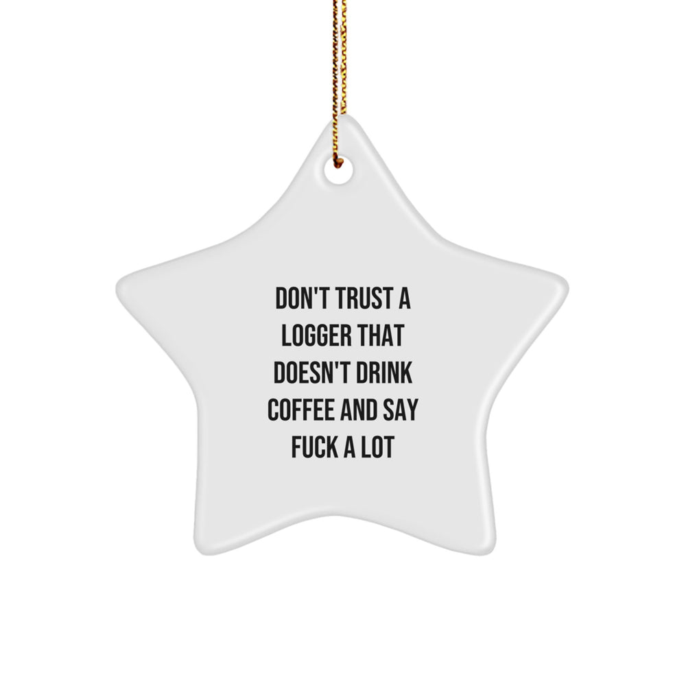 Funny Logger Gifts from Men, Christmas Unique Star Ornament Gifts for Logger, 'Don't Trust A Logger That Doesn't Drink Coffee And Say F--k A Lot' Inspirational Star Shaped Logger Wall Decor - Image 1