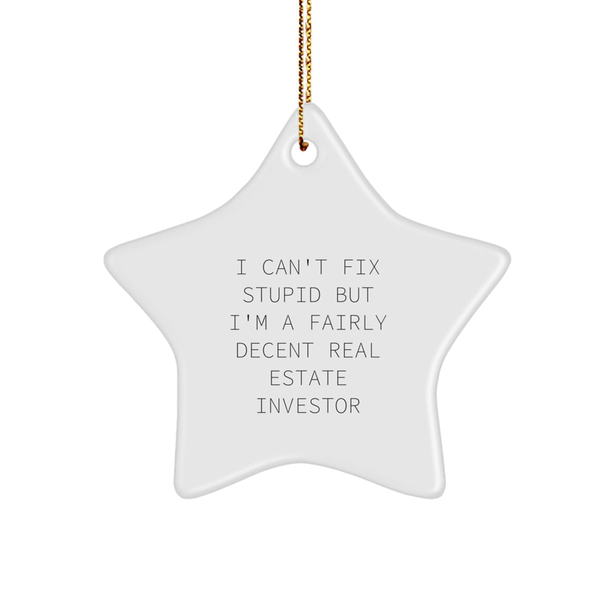 Real Estate Investor Star Ornament, Funny Quote Gifts from Friends to Coworkers, 'I Can't Fix Stupid But I'm A Fairly Decent Real Estate Investor', Unique Christmas Unique Gifts for Men Women Family - Image 1