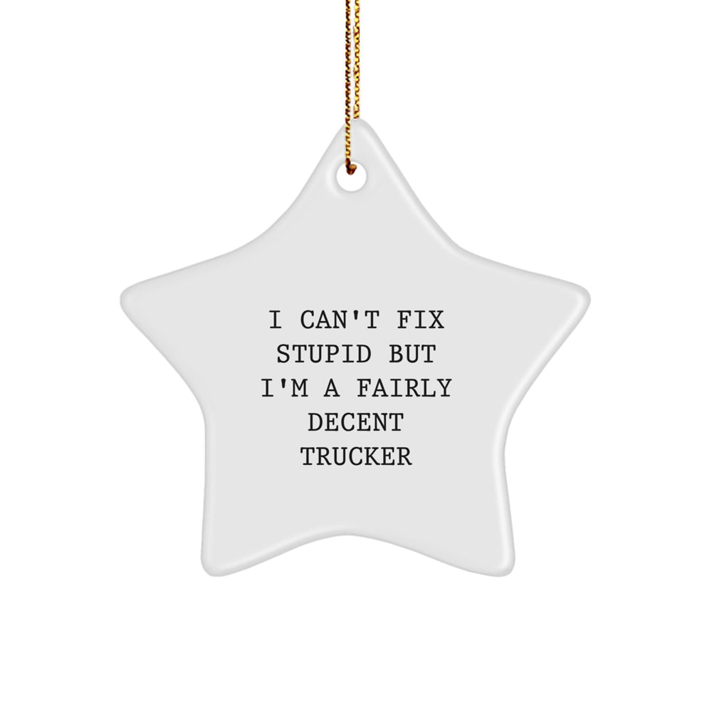 Funny Trucker Gifts - I Can't Fix Stupid But I'm A Fairly Decent Trucker Star Ornament for Christmas, Gifts for Trucker, Gifts from Friends - Image 1