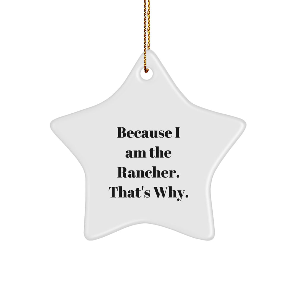 Rancher Star Ornament Gifts from Friends and Family - Because I Am The Rancher. That's Why. - White Star Shaped Christmas Decoration - Image 1