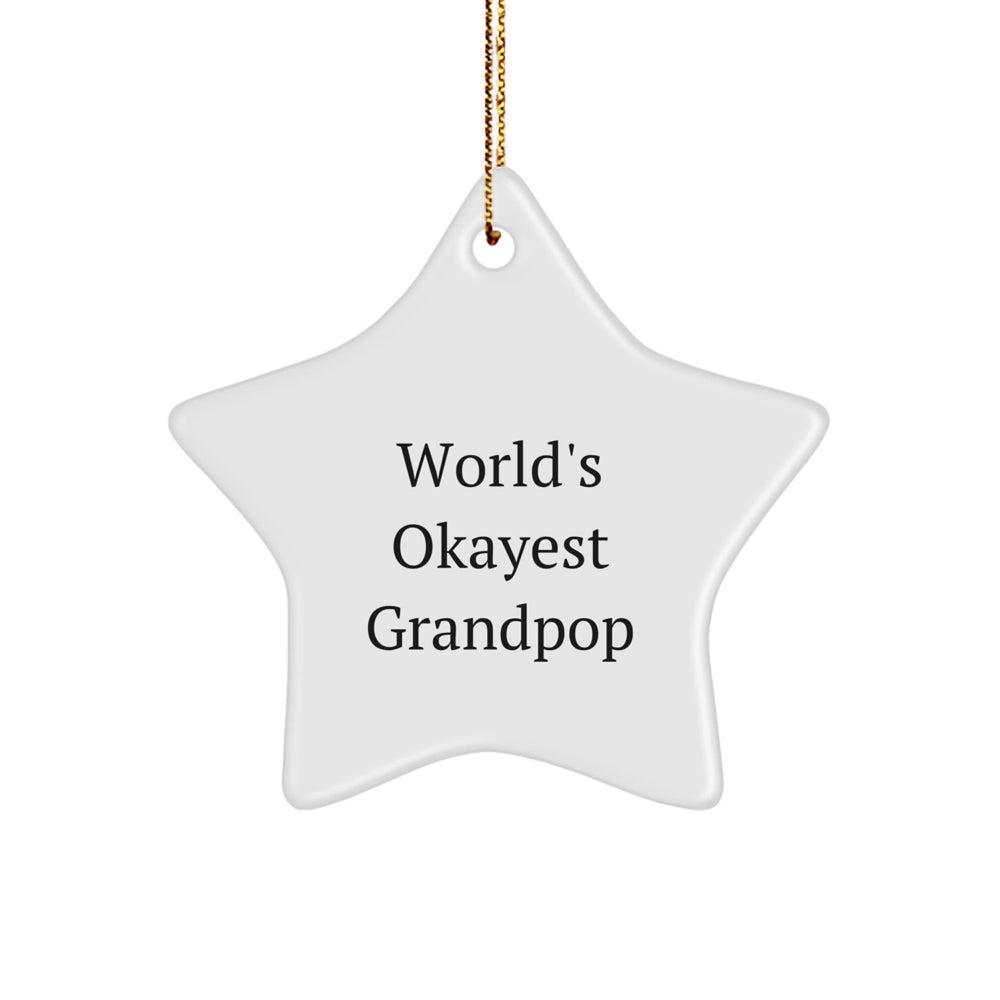 Funny Grandpop Gifts, World's Okayest Grandpop Star Ornament for Christmas, Unique Presents from Men to Grandpop, Grandpop's Okayest Decoration - Image 1