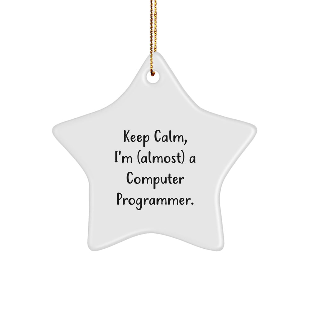 Funny Computer Programmer Gifts, 'Keep Calm, I'm (almost) A Computer Programmer.' Star Ornament for Men, Women, Friends, Coworkers, Family - Christmas Unique Gifts from Loved Ones - Image 1