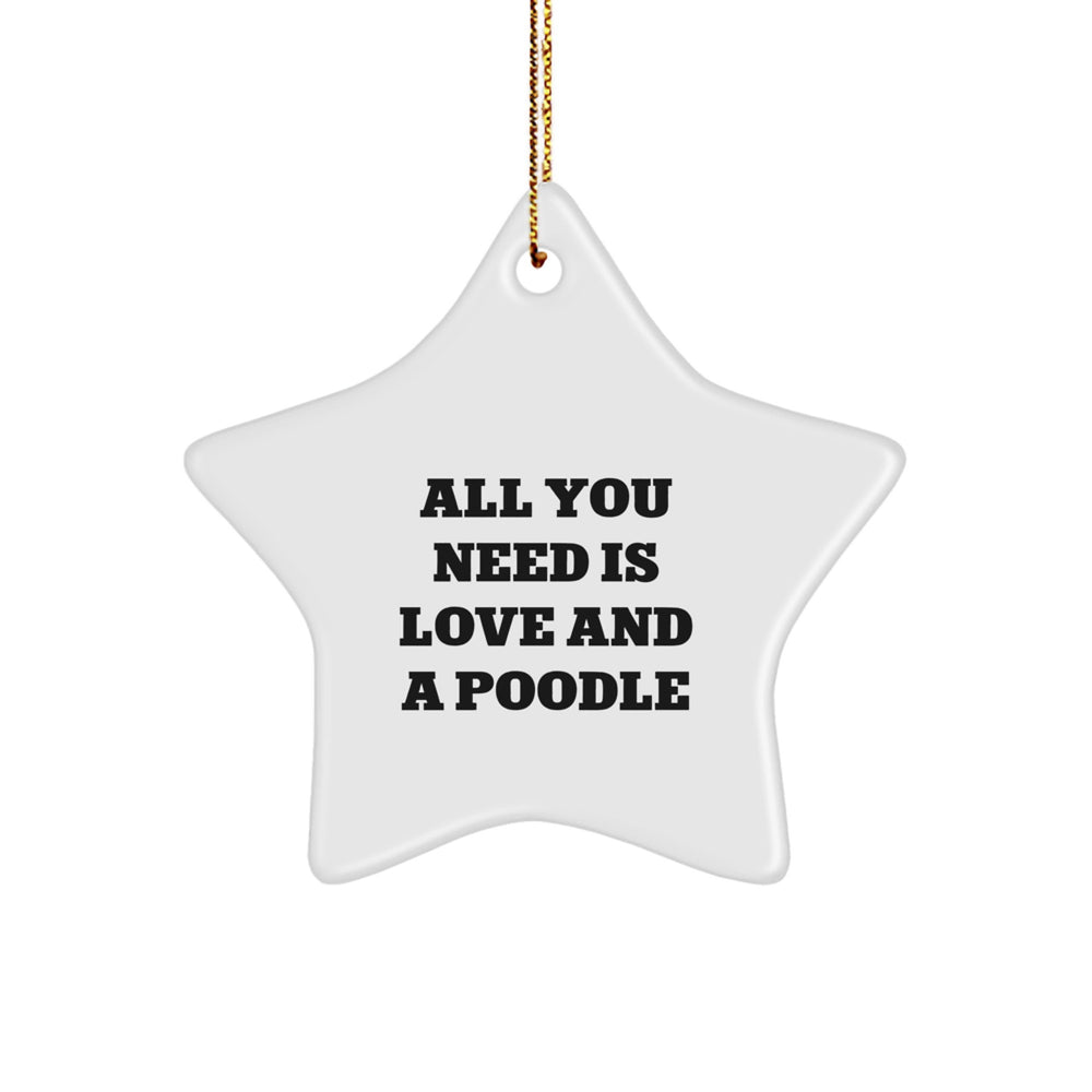 Poodle Dog Love Gifts from Family - Star Ornament for Christmas, All You Need Is Love And A Poodle, Funny Quote, White Star Shaped, For Poodle Dog Lovers, Gifts for Poodle Dog Owners - Image 1